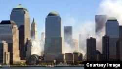 Vista del bajo Manhattan, después del atentado a las Torres Gemelas.